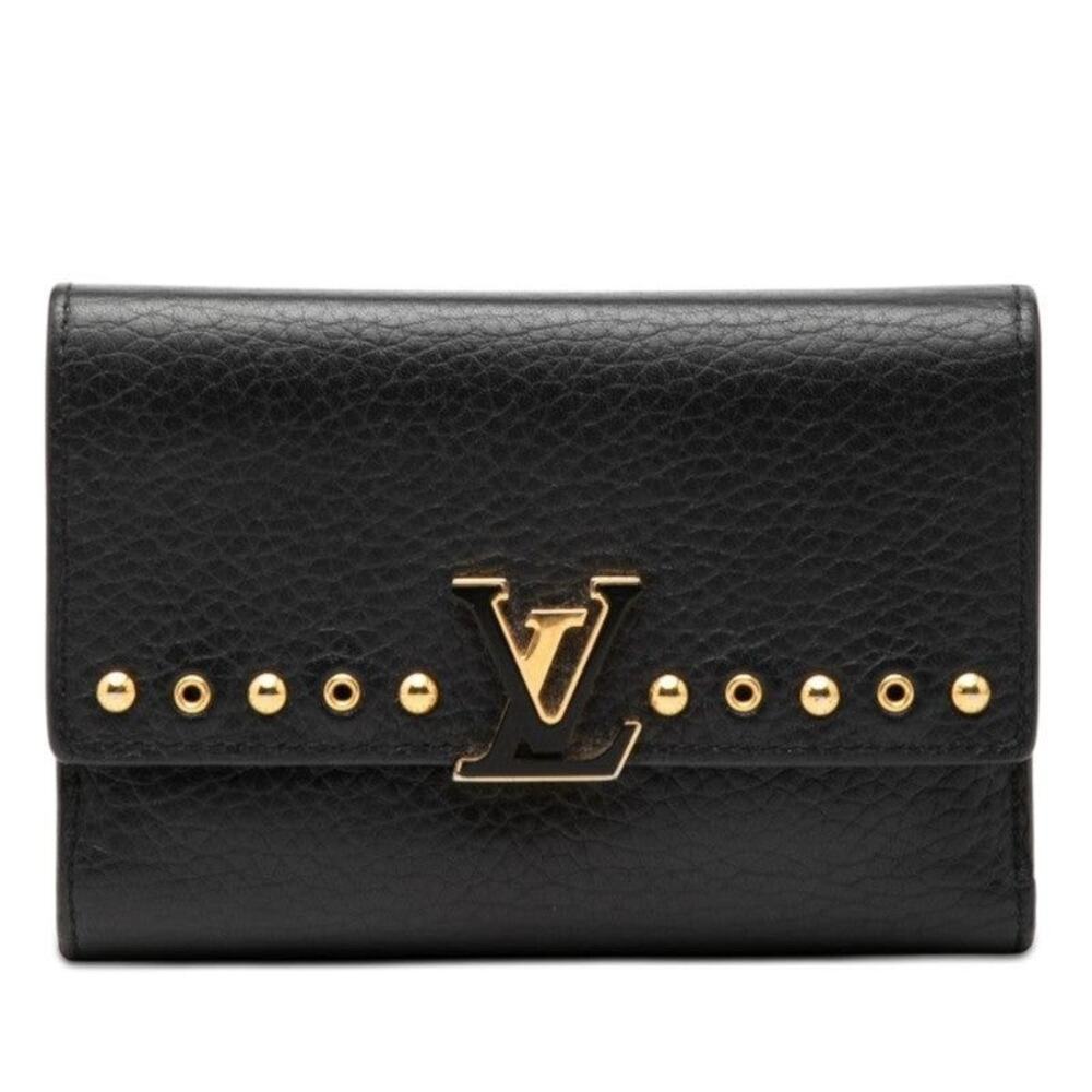 Louis Vuitton Portefeuille Capucines Compact Studs Trifold Wallet Black